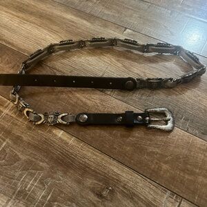 Men's Black Leather and Silver Chain Belt